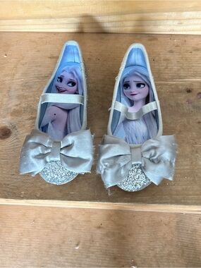 Disney Elsa Silver Bow Glitter Girls Slip-On Flats